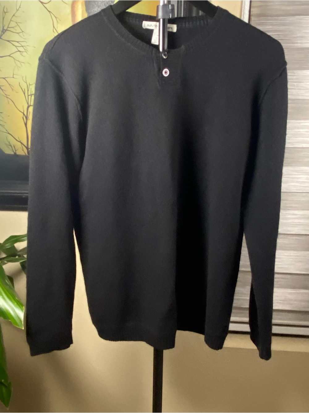 Autumn Cashmere Black 100% Cashmere Button Henley Knit Sweater Men’s Size M